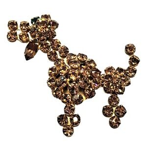 Vintage Rhinestone Dog Brooch Brown Green Rhinestones Poodle Figural Pin Jewelry